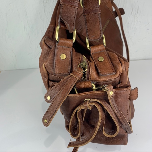 Jesslyn Blake - Anthropologie Large Brown Pebbled Leather Shoulder Bag 17x9x6 - Picture 8 of 15